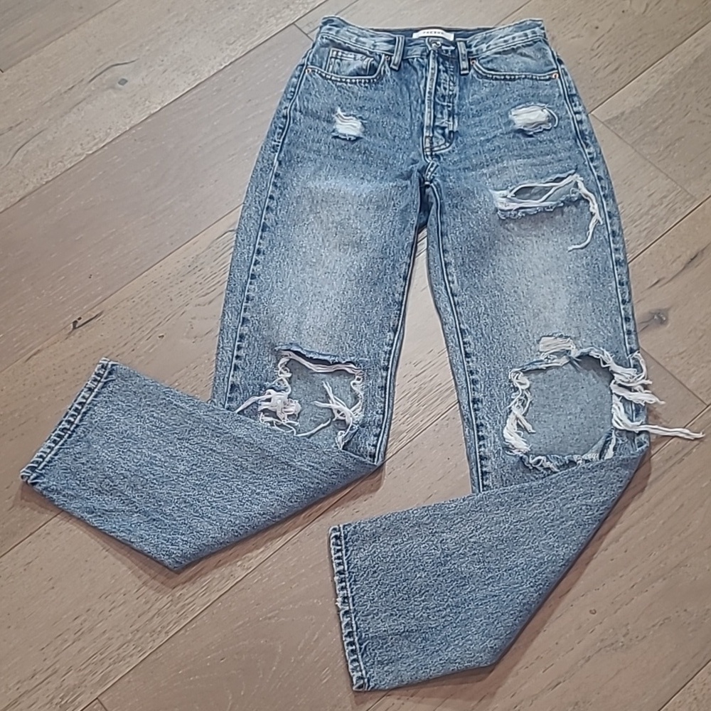 PacSun Jeans Women's sz 23 Dad Jean 100% Cotton Mid Rise Distressed Button Fly